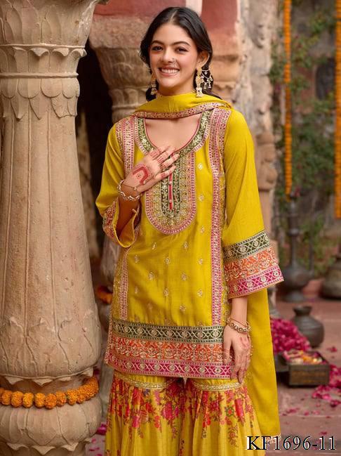 Heavy Chinon Silk With Sequins With Mirror Work Top Sharara