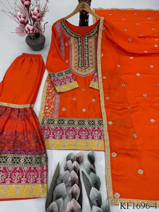 Heavy Chinon Silk With Sequins With Mirror Work Top Sharara