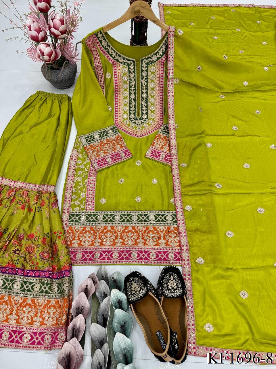 Heavy Chinon Silk With Sequins With Mirror Work Top Sharara