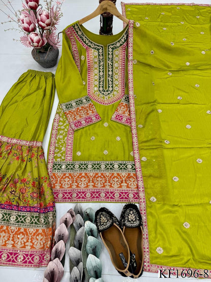 Heavy Chinon Silk With Sequins With Mirror Work Top Sharara