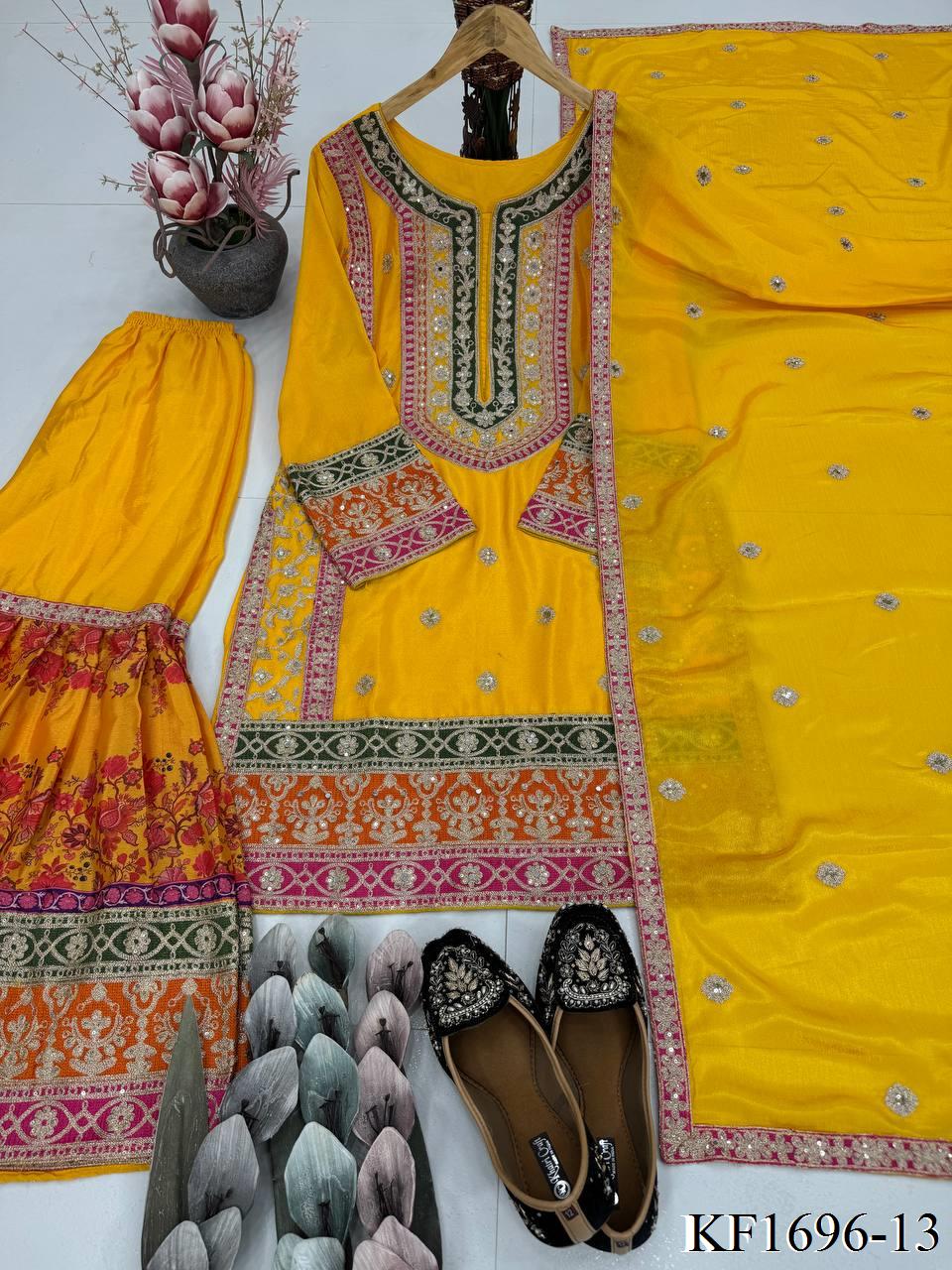 Heavy Chinon Silk With Sequins With Mirror Work Top Sharara