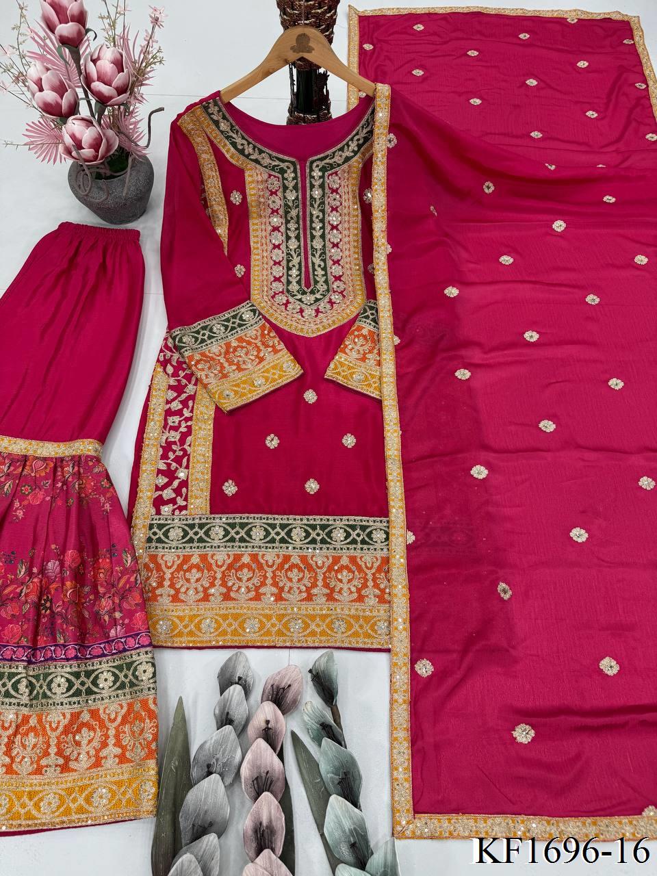 Heavy Chinon Silk With Sequins With Mirror Work Top Sharara