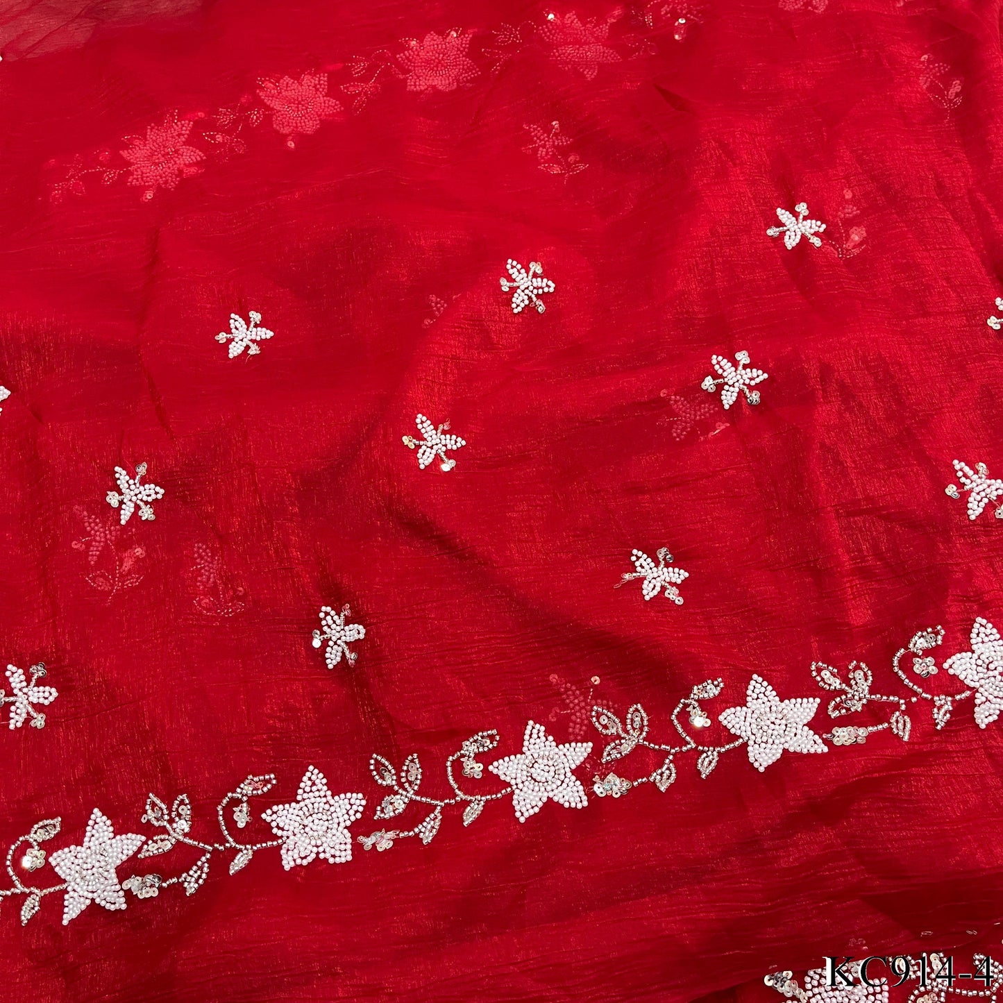 Red Color Premium Crunchy Crush With Sequins Work Saree