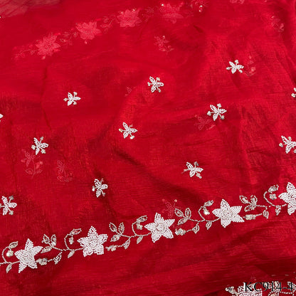 Red Color Premium Crunchy Crush With Sequins Work Saree