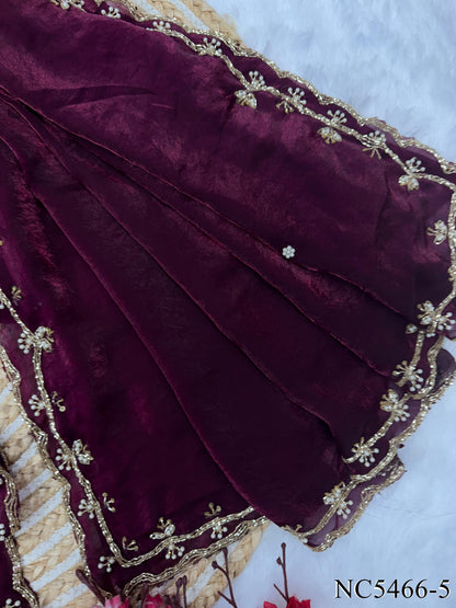 Wine Color Space Silk With Katdana Hand Work Saree