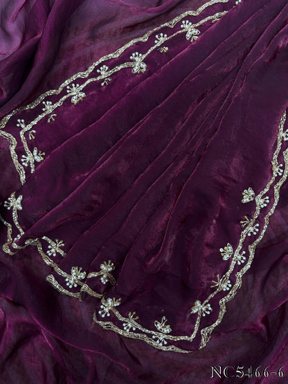 Wine Color Space Silk With Katdana Hand Work Saree