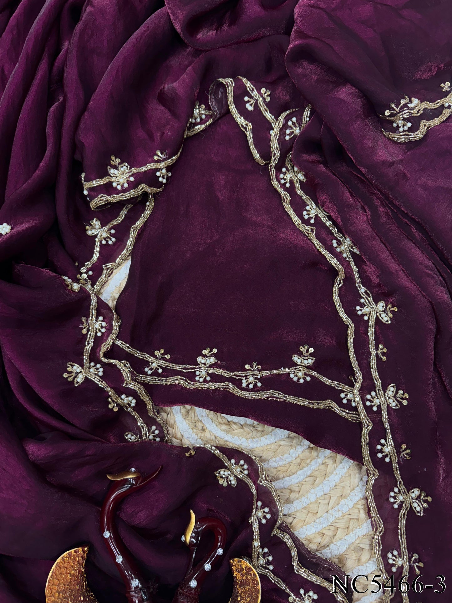 Wine Color Space Silk With Katdana Hand Work Saree