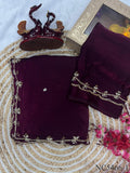 Wine Color Space Silk With Katdana Hand Work Saree