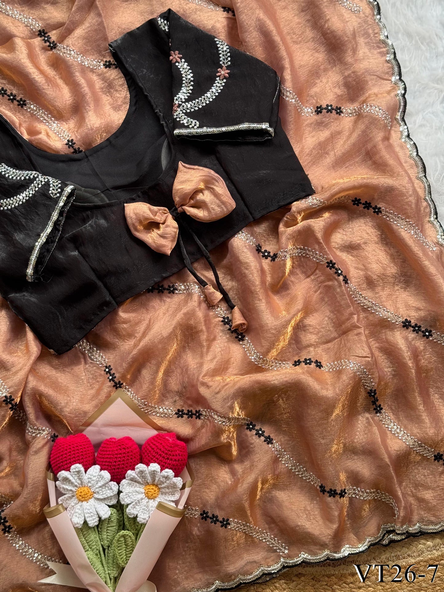 Leheriya Glam Fendy Satin Saree with Embroidered Blouse