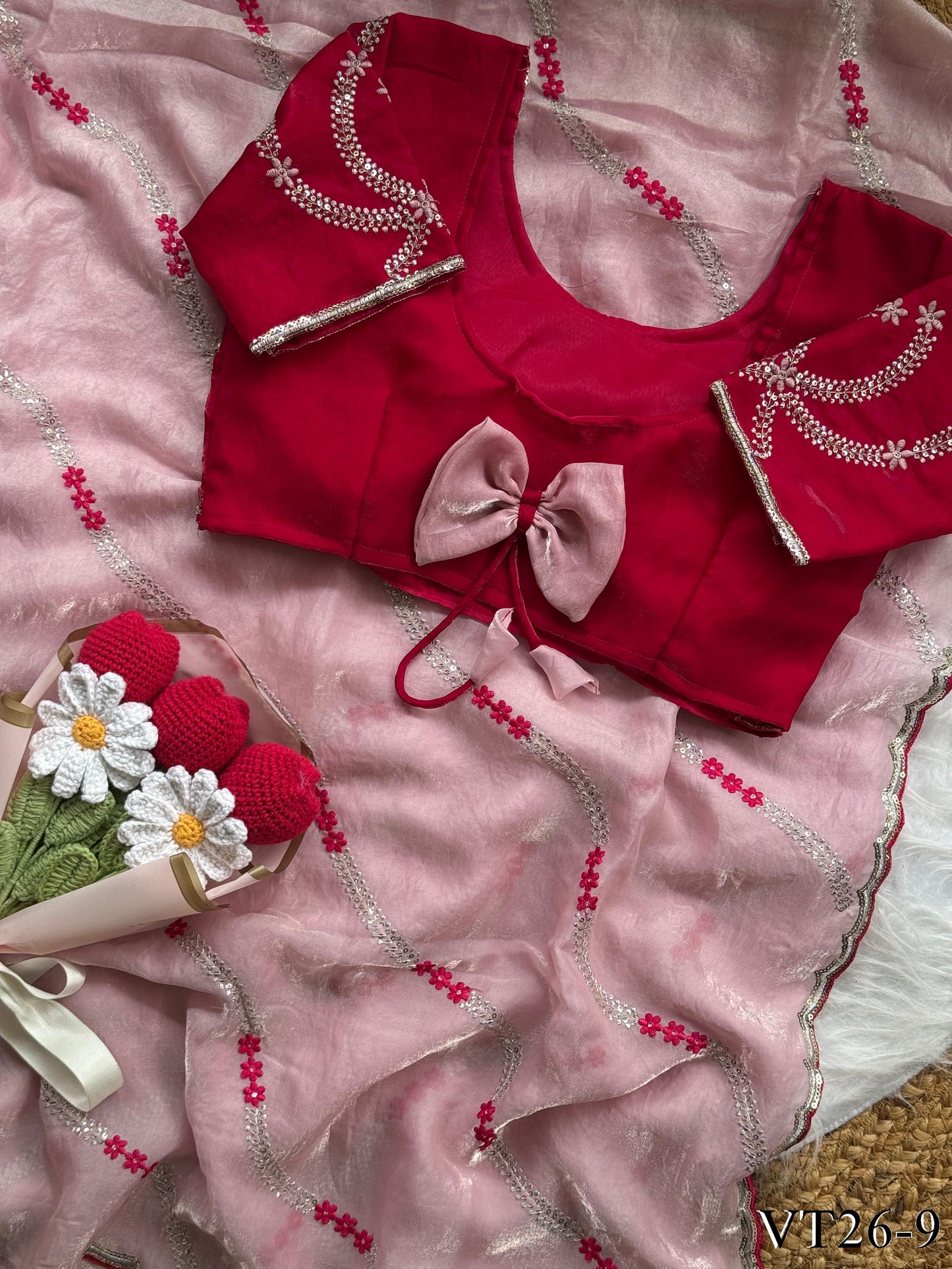 Leheriya Glam Fendy Satin Saree with Embroidered Blouse