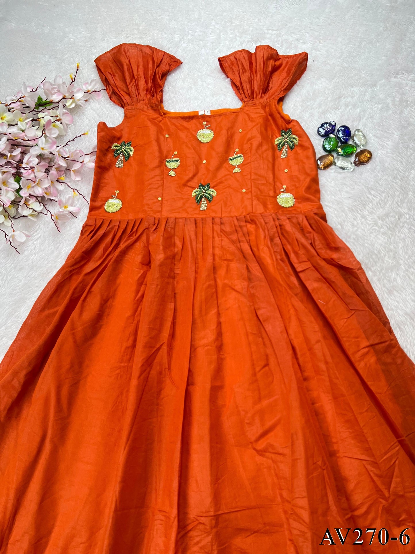 Elegant Moti Work Cotton Gown
