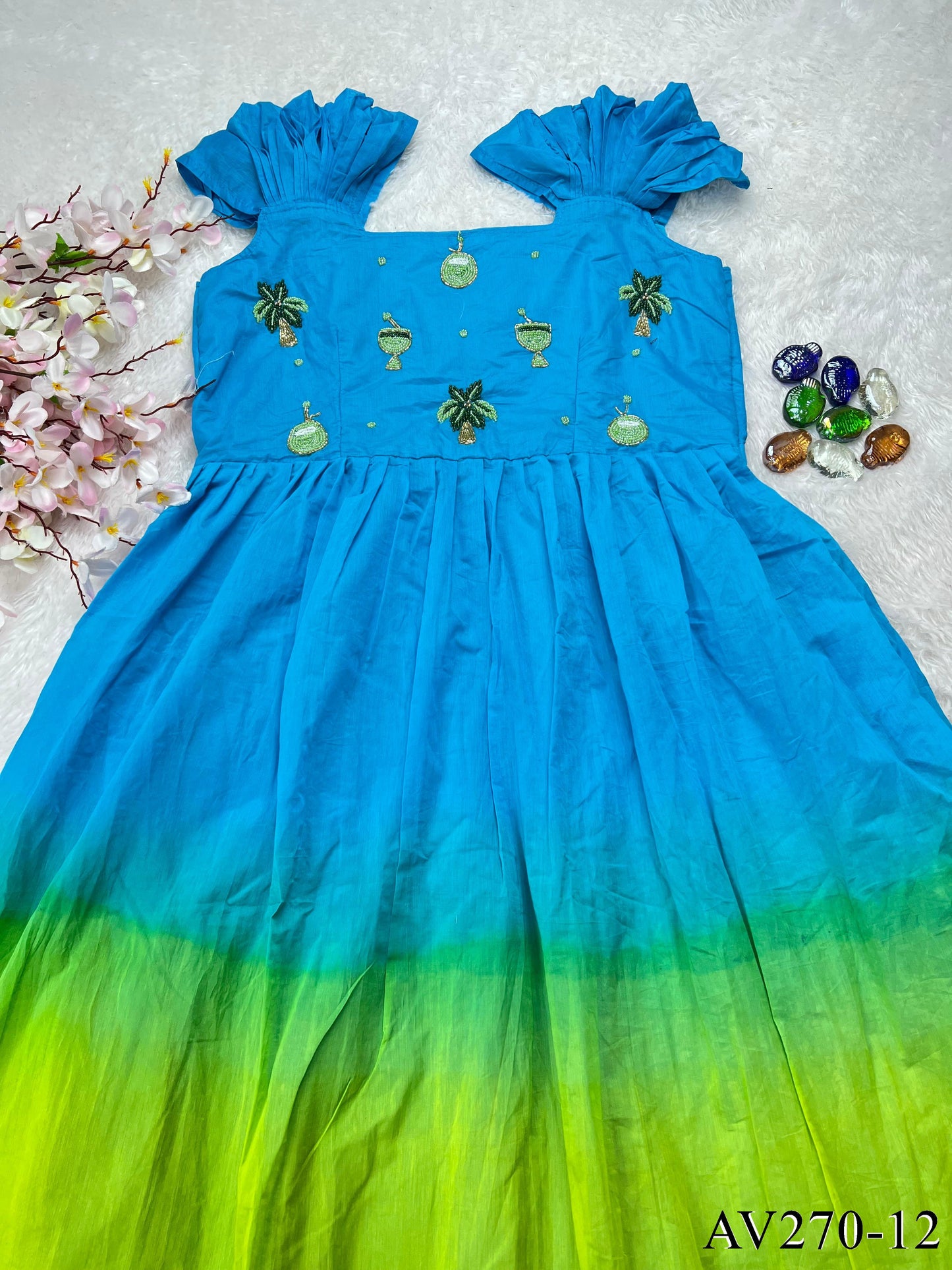Elegant Moti Work Cotton Gown