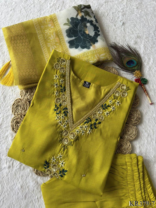 Premium Romn Silk With Hand Work Kurti