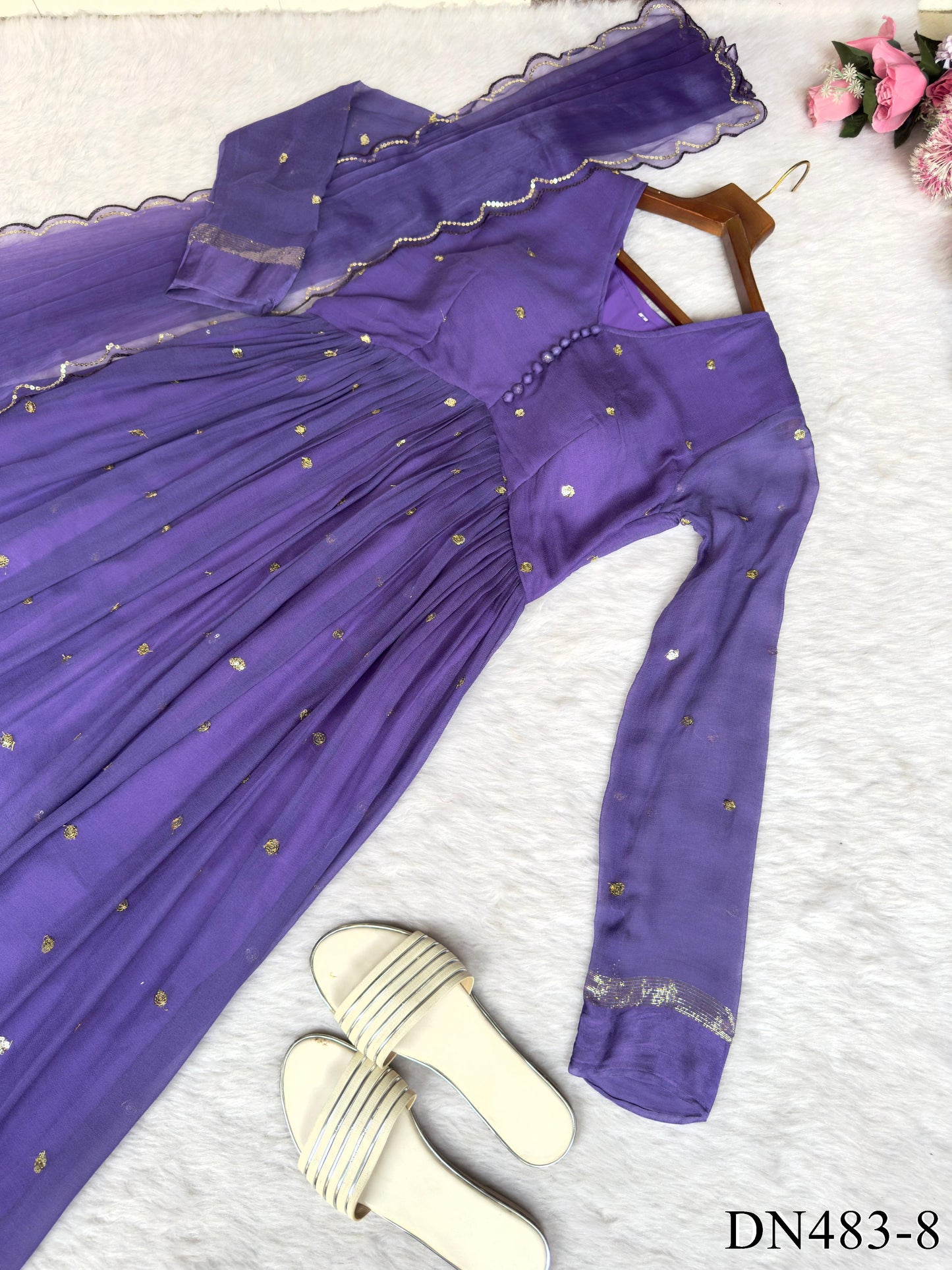 Purple Color Georgette Heavy Sequins Work Gown