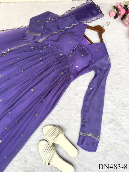 Purple Color Georgette Heavy Sequins Work Gown