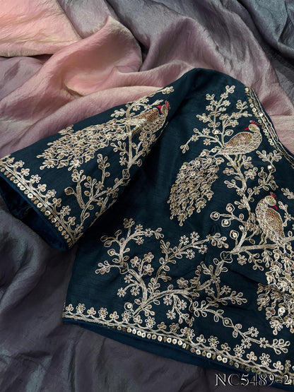 Black Color Soft Space Silk Sequience Coding Work Saree