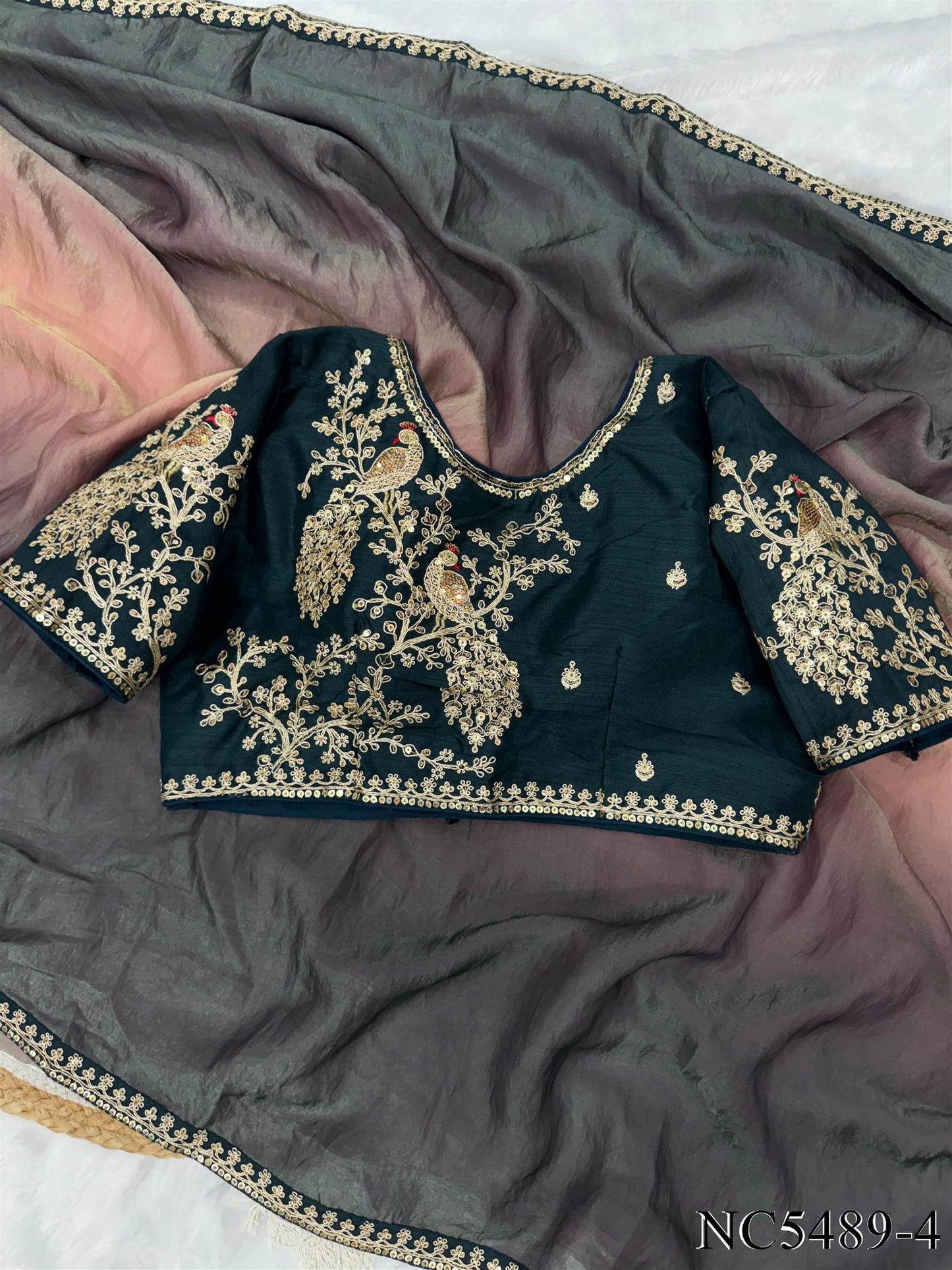Black Color Soft Space Silk Sequience Coding Work Saree