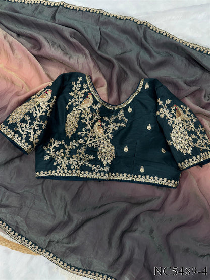 Black Color Soft Space Silk Sequience Coding Work Saree