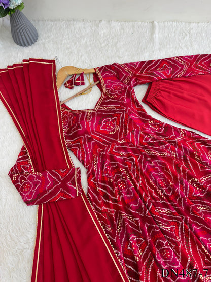 Red Color Viscos Reyon Fabric With Gotta Patti Work  Gown