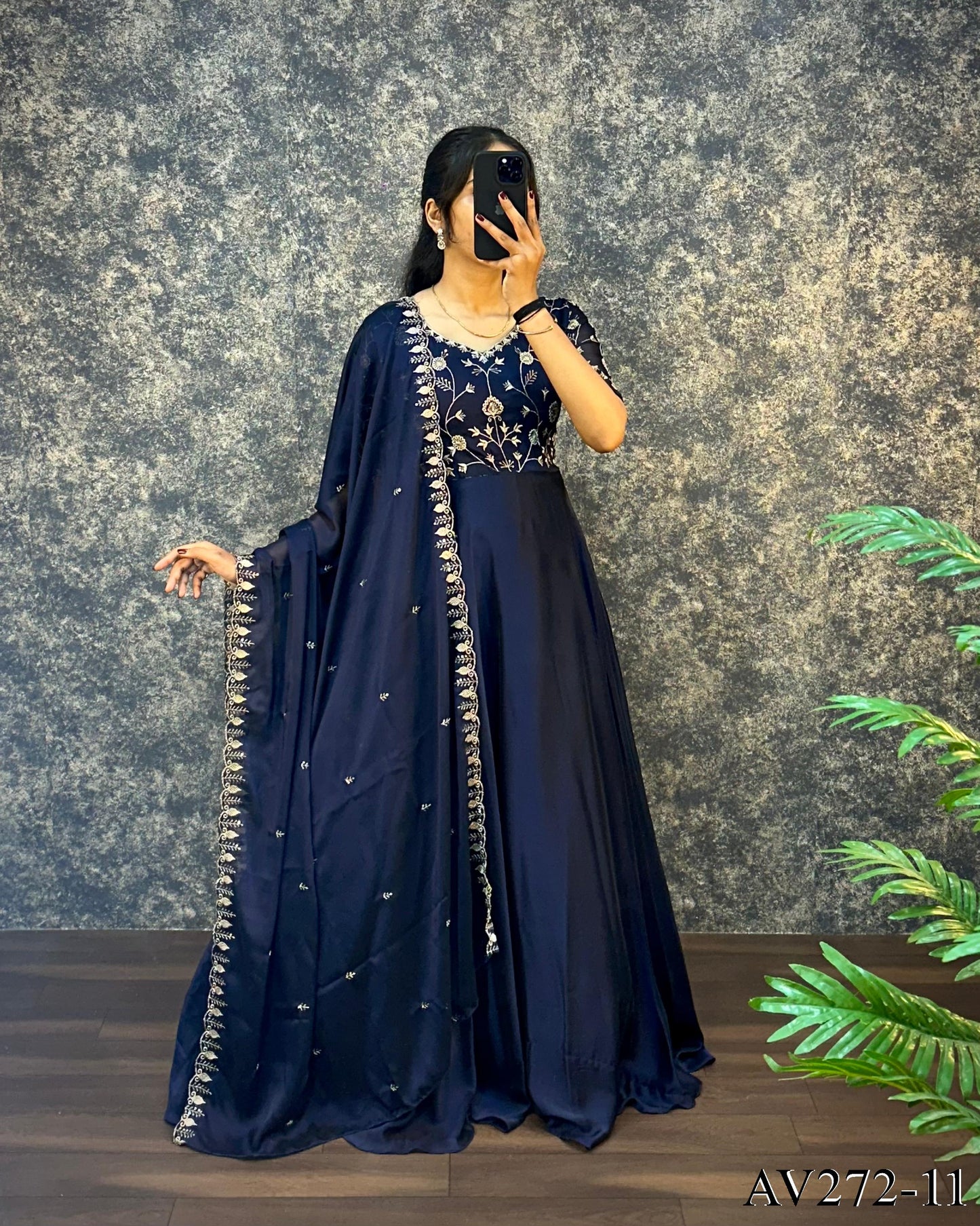 Designer Embroidered Silk Gown Ensemble With Dupatta