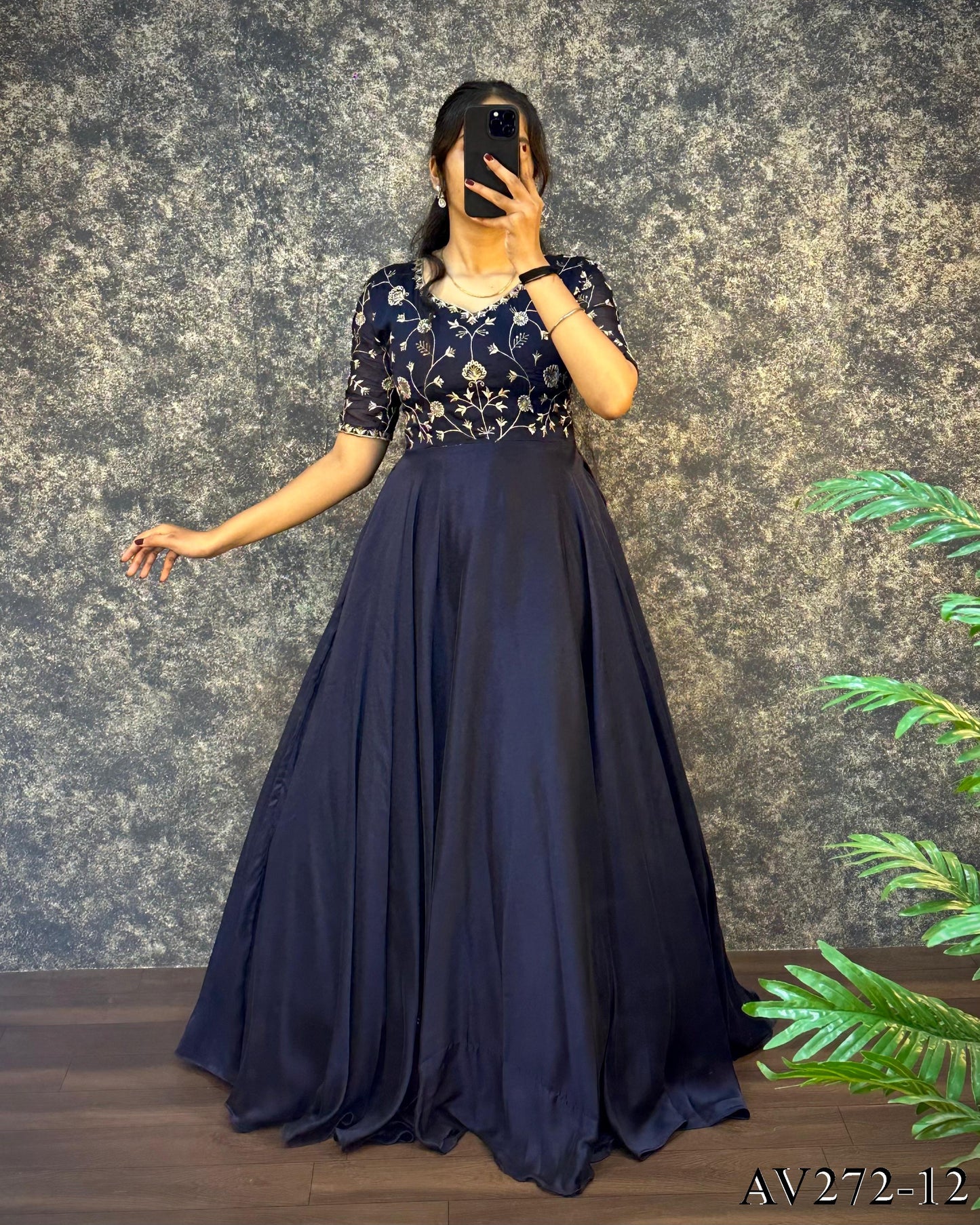 Designer Embroidered Silk Gown Ensemble With Dupatta