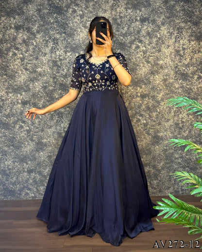 Designer Embroidered Silk Gown Ensemble With Dupatta