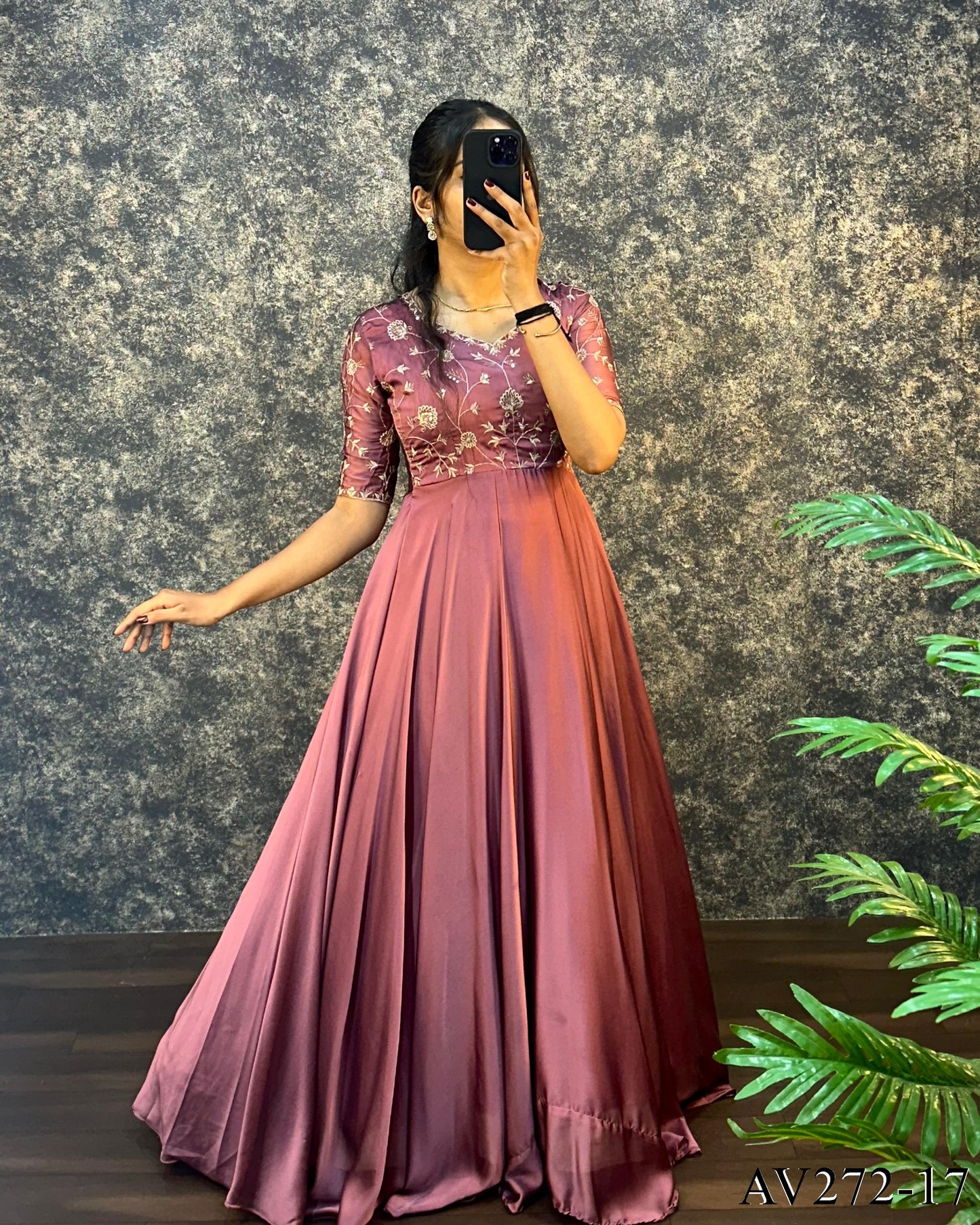 Designer Embroidered Silk Gown Ensemble With Dupatta