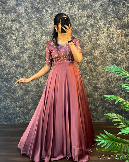 Designer Embroidered Silk Gown Ensemble With Dupatta
