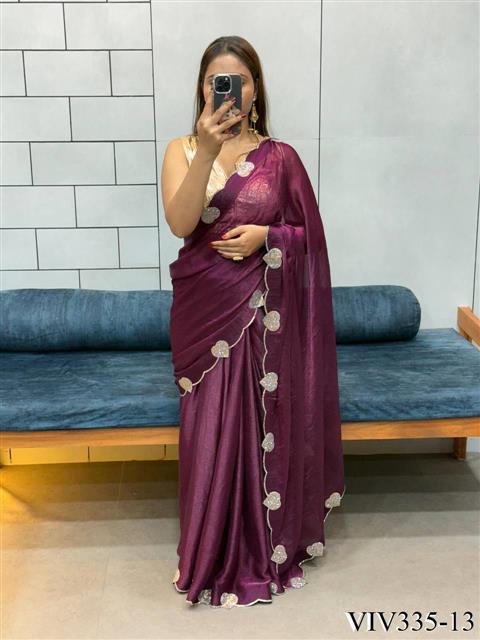 Space Silk With Hart Loving Daimond Work Saree