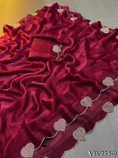 Space Silk With Hart Loving Daimond Work Saree