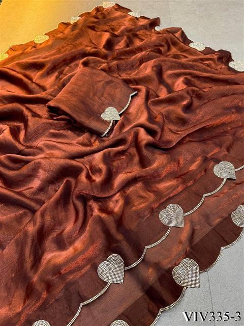 Space Silk With Hart Loving Daimond Work Saree