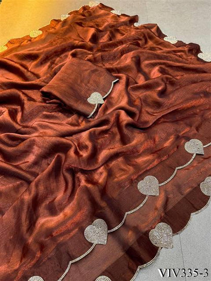 Space Silk With Hart Loving Daimond Work Saree