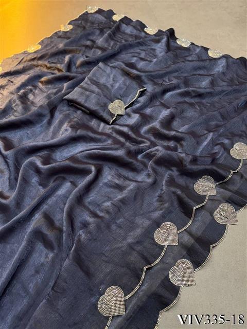 Space Silk With Hart Loving Daimond Work Saree