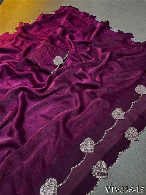 Space Silk With Hart Loving Daimond Work Saree
