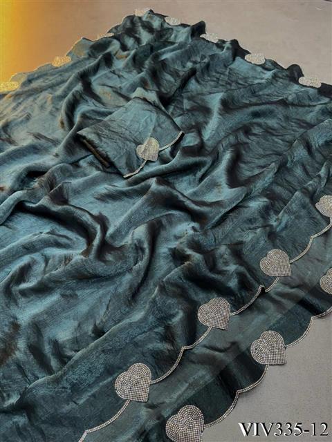Space Silk With Hart Loving Daimond Work Saree