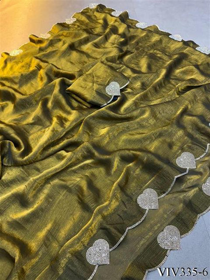 Space Silk With Hart Loving Daimond Work Saree