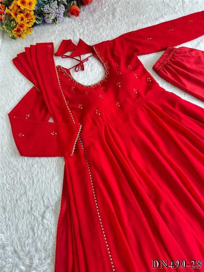 Faux Georgette Hand Mirror Embroidery Work Gown