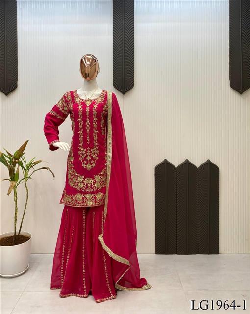Georgette Fabric With Sequience Embroidery Work Top Sharara
