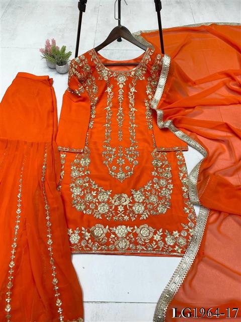 Georgette Fabric With Sequience Embroidery Work Top Sharara
