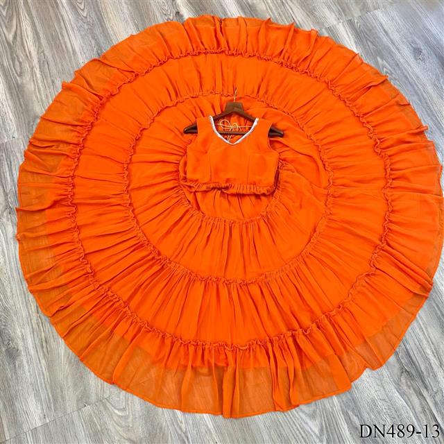 Orange Color Georgette Chiffon Sequins Work Gown
