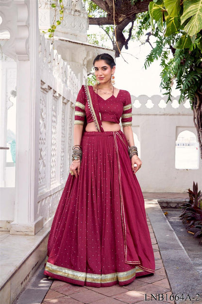 Pure Chanderi Weaving Work Embossed Design Lehenga