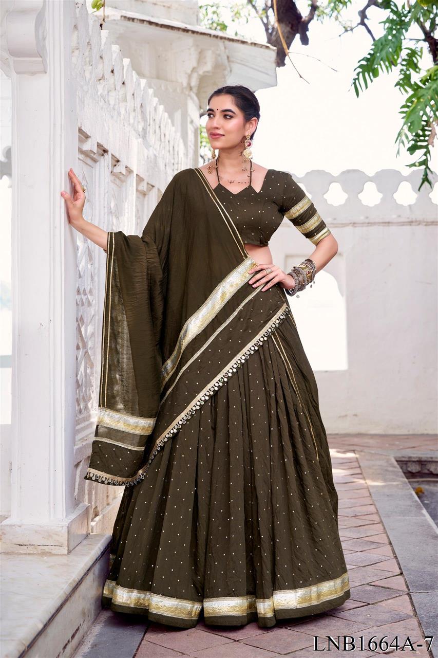Pure Chanderi Weaving Work Embossed Design Lehenga