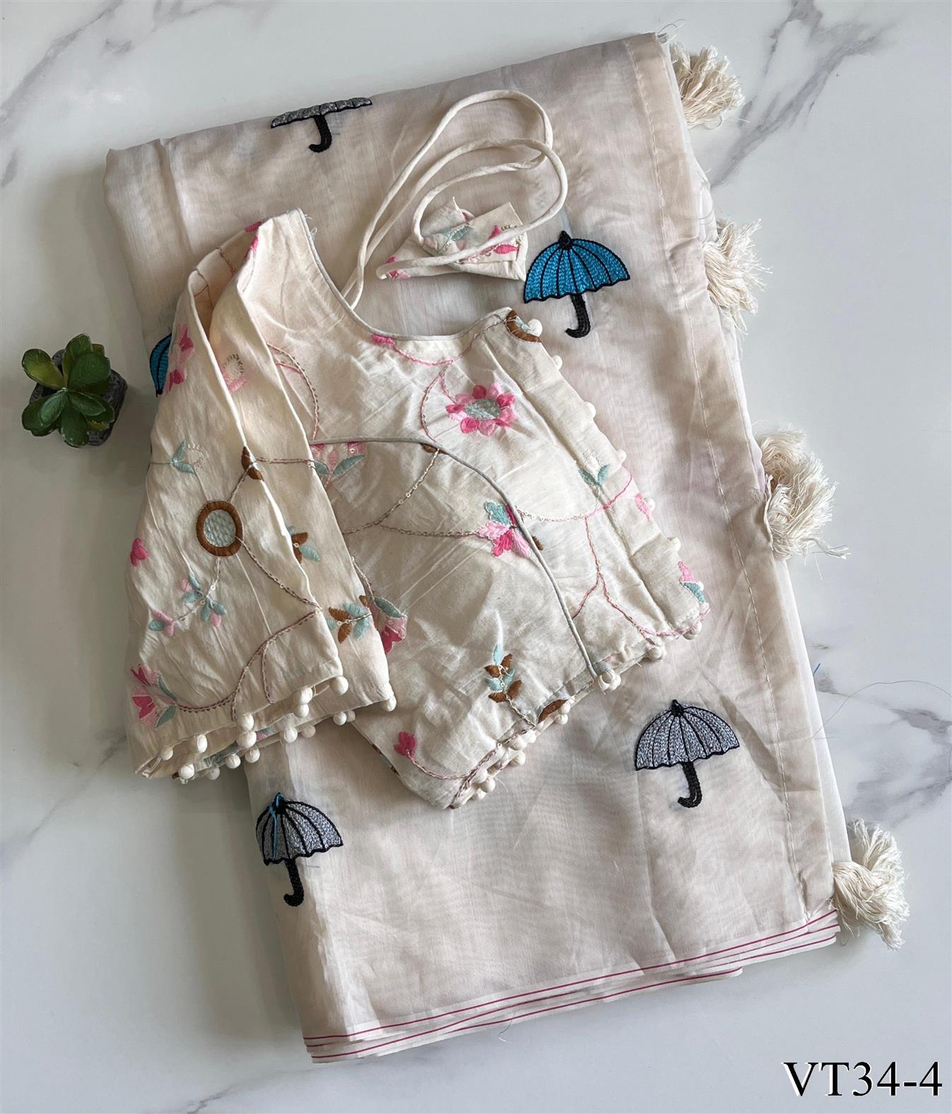 Pure Chanderi Cotton Fabric With Butterfly Work Saree