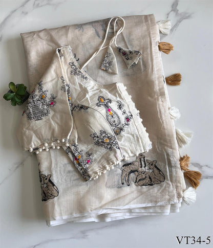Pure Chanderi Cotton Fabric With Butterfly Work Saree