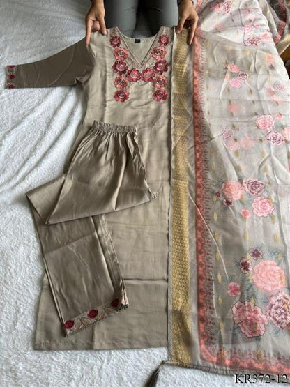 Premium Wear Roman Silk Embroidery Work Top Pent