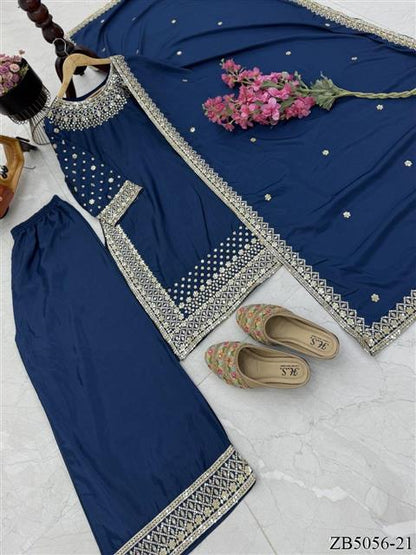 Natural Crepe Fabric With Embroidery Sequins Work Top Sharara