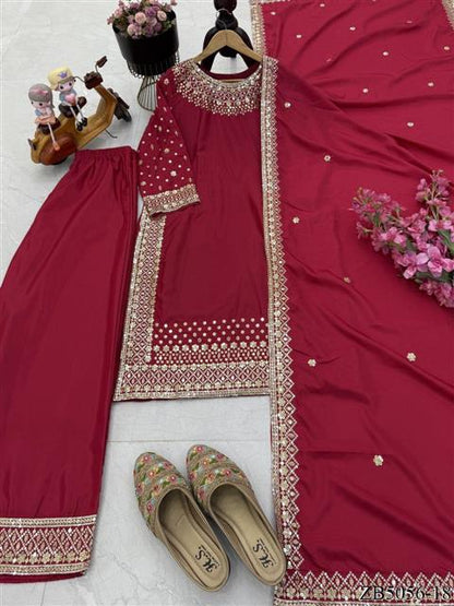 Natural Crepe Fabric With Embroidery Sequins Work Top Sharara