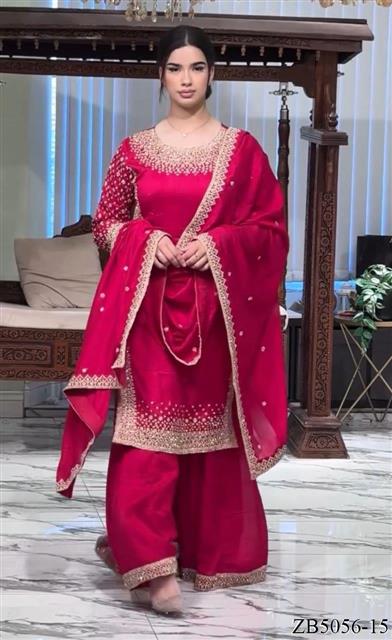 Natural Crepe Fabric With Embroidery Sequins Work Top Sharara