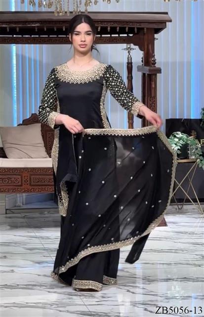 Natural Crepe Fabric With Embroidery Sequins Work Top Sharara