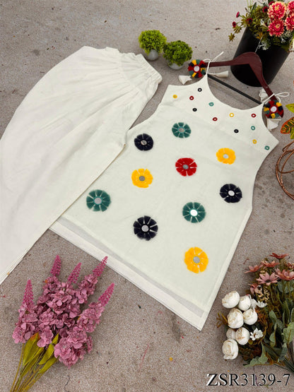 Beautifull White Color Khadi cotton Mirror Work Top Dhoti